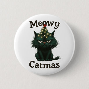Bóton Redondo 5.08cm Meowy Catmas Gato Mal-humorado