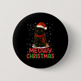 Bóton Redondo 5.08cm Meowy Natal Chapéu de Papai Noel Gato Preto Engraç