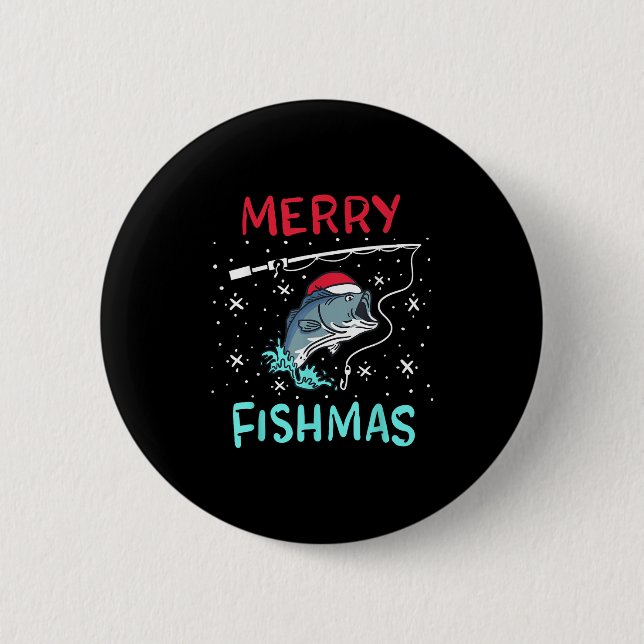 Bóton Redondo 5.08cm Merry Christmas Fishmas Funny Fishing Fish Gift Pr (Frente)