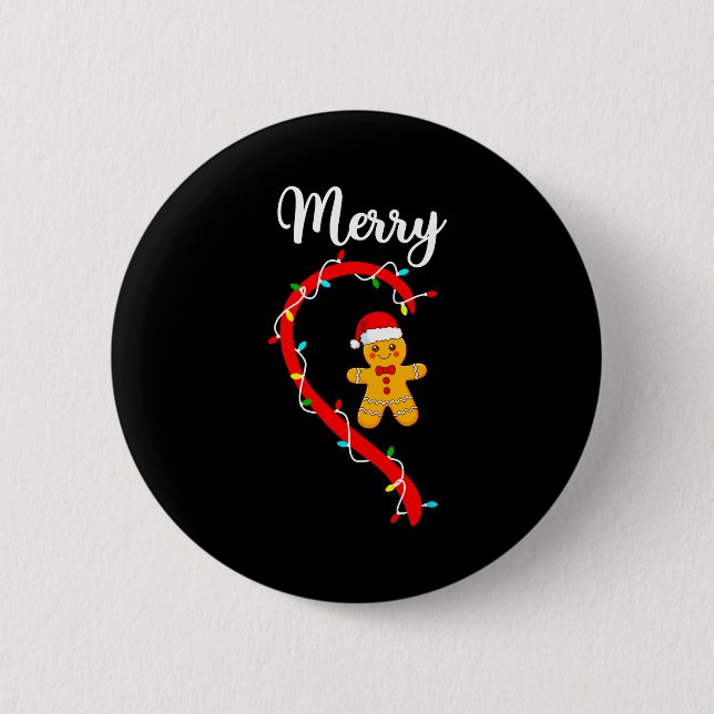 Bóton Redondo 5.08cm Merry Christmas Gingerbread Couple Xmas Pajamas Ma (Frente)