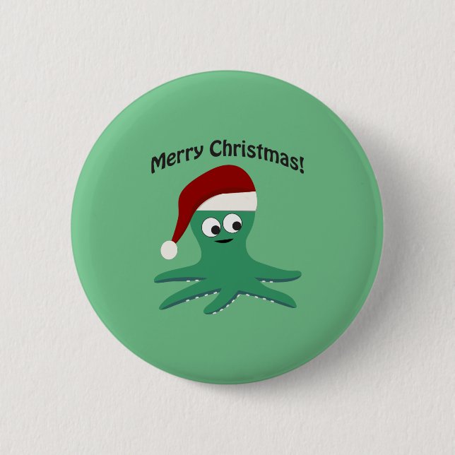Bóton Redondo 5.08cm Merry Christmas Octopus (Frente)