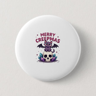 Bóton Redondo 5.08cm Merry Creepmas Cat Pastel Goth Christmas Skull T-S