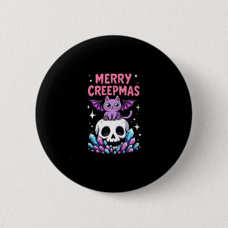 Bóton Redondo 5.08cm Merry Creepmas Cat Pastel Goth Christmas Skull T-S