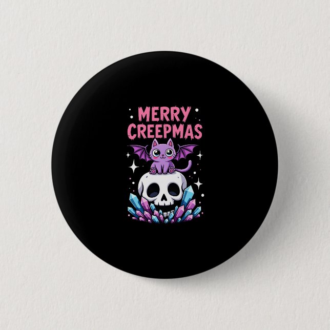 Bóton Redondo 5.08cm Merry Creepmas Cat Pastel Goth Christmas Skull T-S (Frente)