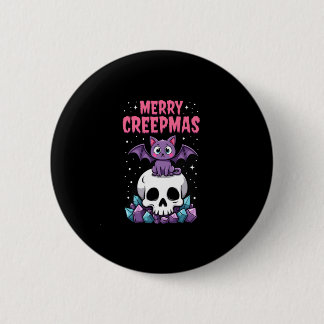 Bóton Redondo 5.08cm Merry Creepmas Cat Pastel Goth Christmas Skull T-S