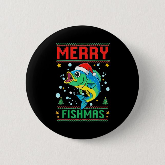 Bóton Redondo 5.08cm Merry Fishmas B Fish Fishing Christmas  (Frente)