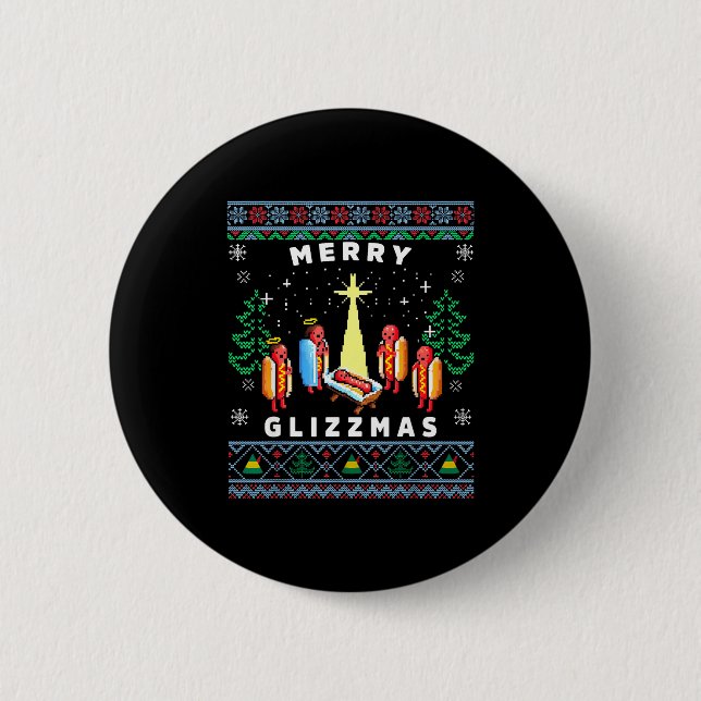 Bóton Redondo 5.08cm Merry Glizzmas Funny Ugly Christmas Sweater Glizzy (Frente)