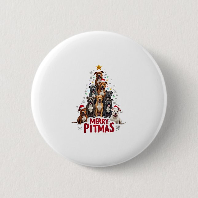 Bóton Redondo 5.08cm Merry Pitmas Pitbull Dog Ugly Christmas Sweater Tr (Frente)