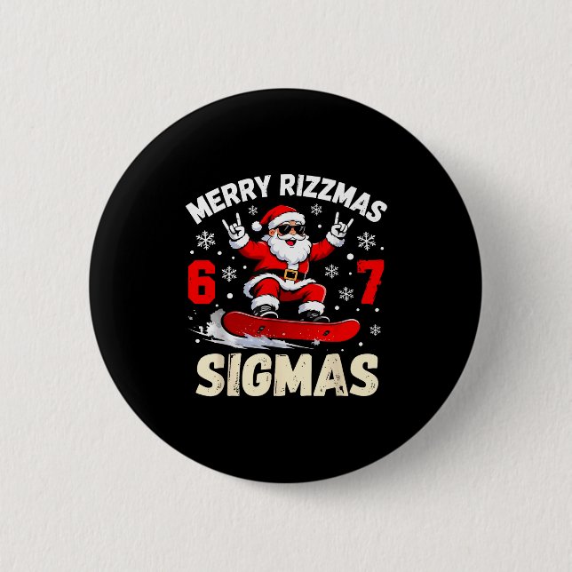 Bóton Redondo 5.08cm Merry Rizzmas Sigmas Santa 67 Six Seven  (Frente)