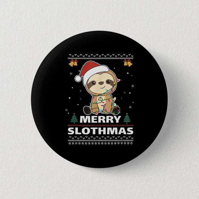 Bóton Redondo 5.08cm Merry Slothmas Funny Sloth Christmas Pun  (Frente)