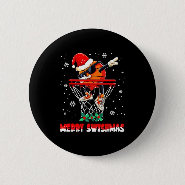 Bóton Redondo 5.08cm Merry Swishmas Basketball Funny Dabbing Basketball (Frente)