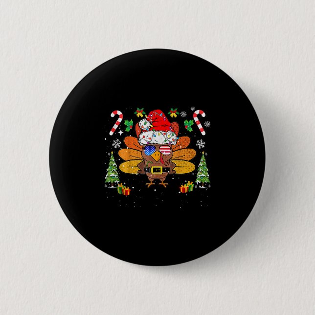 Bóton Redondo 5.08cm Merry Thanksmas Happy Thanksgiving Santa Turkey Xm (Frente)