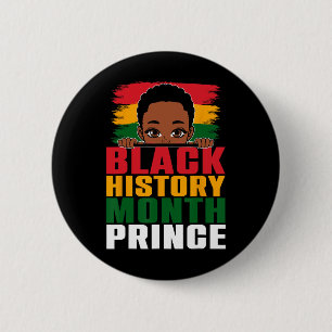 Bóton Redondo 5.08cm Mês da História Negra Príncipe Menino Afro com Pou