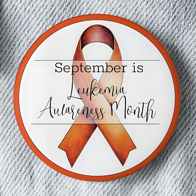 Bóton Redondo 5.08cm Mês de Consciência da Leucemia em setembro (September is Leukemia Awareness Month pinback button.  Orange awareness ribbon.)