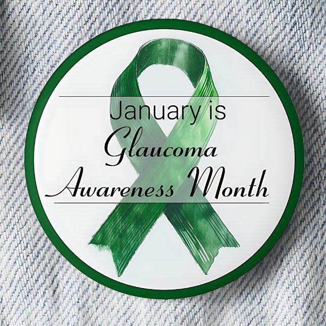 Bóton Redondo 5.08cm Mês de Consciência do Glaucoma de Janeiro (January is Glaucoma Awareness Month pinback button.  Green awareness ribbon.)
