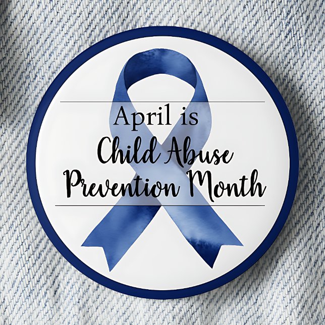 Bóton Redondo 5.08cm Mês de Prevenção de Abuso Infantil em abril (Blue awareness ribbon.  April is Child Abuse Prevention Month pinback button.)