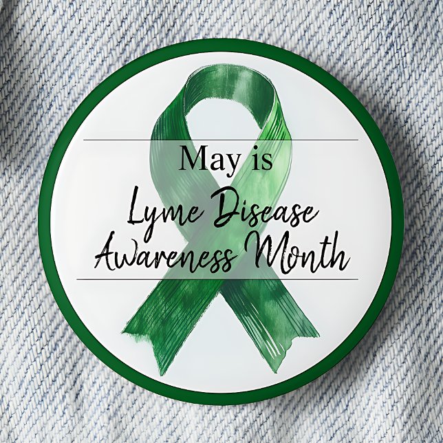 Bóton Redondo 5.08cm Mês de Sensibilização para a Doença do Limão (May is Lyme Disease Awareness Month pinback button.  Green awareness ribbon.)