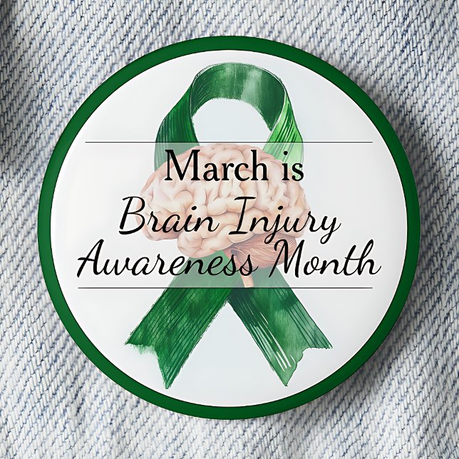 Bóton Redondo 5.08cm Mês de Sensibilização para lesões cerebrais em mar (March is Brain Injury Awareness Month pinback button.)