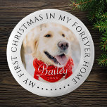 Bóton Redondo 5.08cm Meu Primeiro Natal para sempre - Foto Moderna de P<br><div class="desc">Este design simples e clássico é composto por tipografia serif e adiciona uma foto personalizada. "Meu Primeiro Natal em minha casa para sempre" rodeia a foto personalizada.</div>