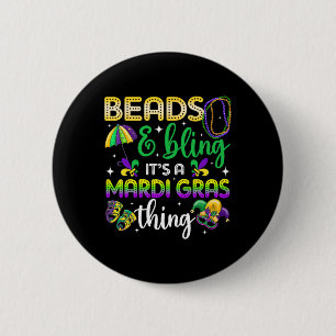 Bóton Redondo 5.08cm Miçangas e Bling É um Carnaval do Mardi Gras.