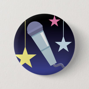 Bóton Redondo 5.08cm microfone de cantor e desenho de estrelas