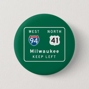 Bóton Redondo 5.08cm Milwaukee, sinal de estrada dos WI