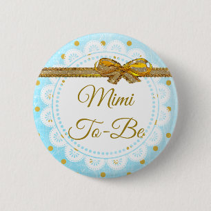 Bóton Redondo 5.08cm Mimi Para Ser Chá de fraldas Azul E Dourado Botã