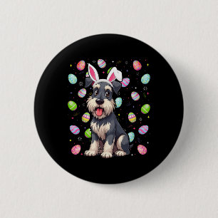 Bóton Redondo 5.08cm Miniatura Schnauzer Cachorro Páscoa Ovo Caça Coelh
