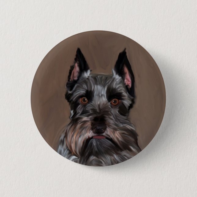 Bóton Redondo 5.08cm Miniatura Schnauzer — Pintura De Cor De Água (Frente)