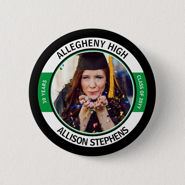 Bóton Redondo 5.08cm Minimalist Class Reunion Photo -Black Green White (Frente)