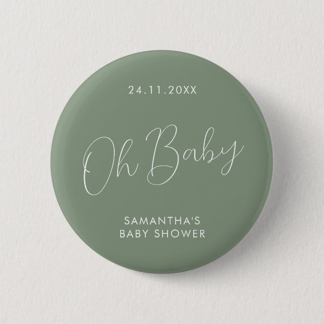 Bóton Redondo 5.08cm Minimalist Script Sage Green Baby Shower elegant (Frente)