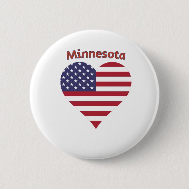 Bóton Redondo 5.08cm Minnesota American Flag Heart (Frente)