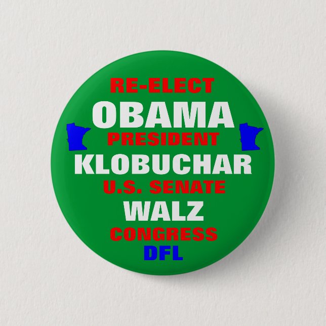 Bóton Redondo 5.08cm Minnesota para Obama Klobuchar Walz (Frente)
