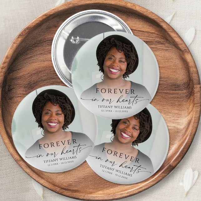 Bóton Redondo 5.08cm Modern Funeral Photo Memorial Forever Hearts (Criador carregado)