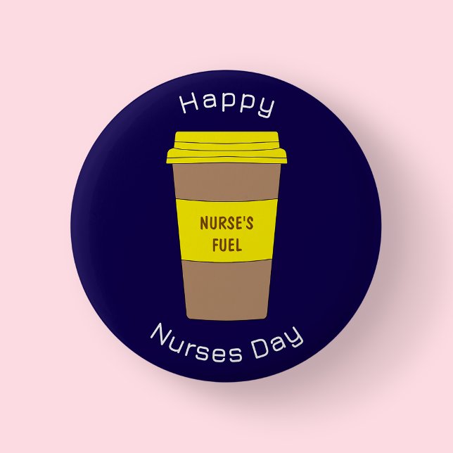 Bóton Redondo 5.08cm Modern Navy Blue Nurses Day Coffee Cup Button (Nurse's Day Badge)