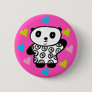 Bóton Redondo 5.08cm Moderno Urso Panda Kawaii Fofo Corações Rosa