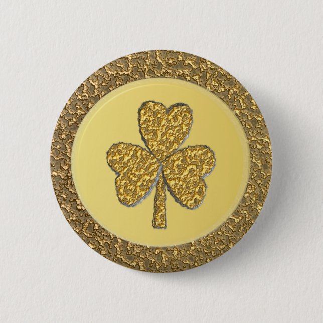 Bóton Redondo 5.08cm Moedas Douradas de Shamrock irlandês sorte (Frente)