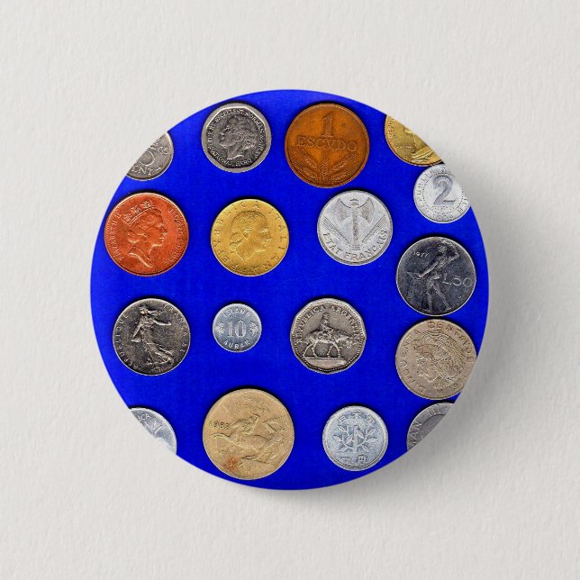 Bóton Redondo 5.08cm moedas estrangeiras antigas (Frente)