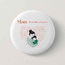 Bóton Redondo 5.08cm Mom Heart Love Typography Motherhood Art