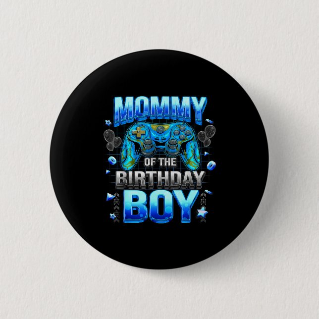 Bóton Redondo 5.08cm Mom Of The Birthday Boy Cool Gamer Funny Video Gam (Frente)
