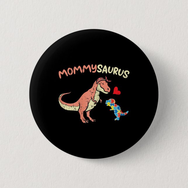 Bóton Redondo 5.08cm Mommysaurus Quebra-cabeça Dinossaur Autismo Consci (Frente)