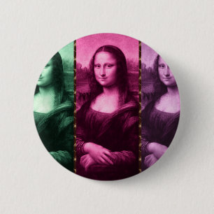Bóton Redondo 5.08cm Mona Lisa Animal Imprime Púrpura Rosa Verde