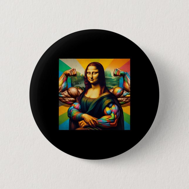 Bóton Redondo 5.08cm Mona Lisa Bodybuilding Funny Gift 2 (Frente)