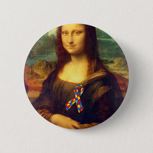 Bóton Redondo 5.08cm Mona Lisa Com Fita De Quebra-cabeça (Frente)