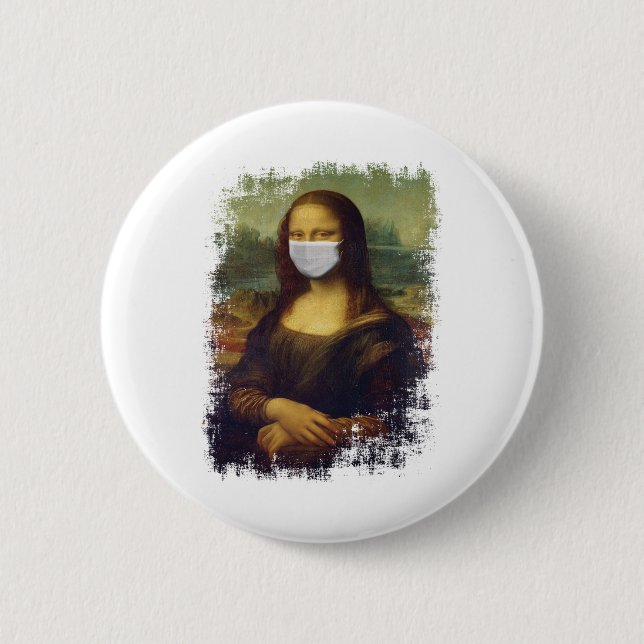 Bóton Redondo 5.08cm Mona Lisa Com Máscara (Frente)