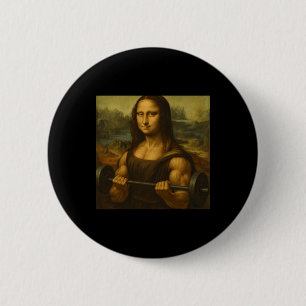 Bóton Redondo 5.08cm Mona Lisa Levantando Pesos Fortes Ganham Arte Body