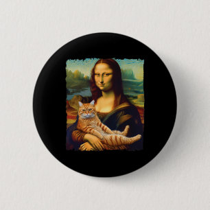 Bóton Redondo 5.08cm Mona Lisa Segurando Gatinho de Pintura de Retratos