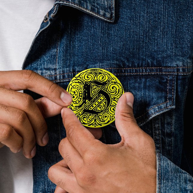 Bóton Redondo 5.08cm Monarquia "S" (S Monogram fancy text monarchia pinback button badge
)