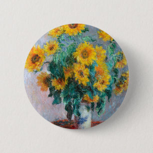 Bóton Redondo 5.08cm Monet France Buquê Sunflower Impressionista Peop