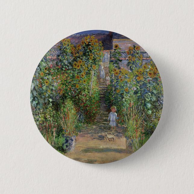 Bóton Redondo 5.08cm Monet Garden Vetheuil Impressionim Pintura (Frente)